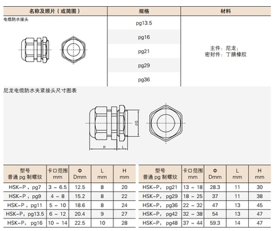 HSK-P PG7,HSK-P PG9,HSK-P PG11,HSK-P PG13.5,HSK-P PG16,附件|控制器|输配电气 低压电器|产品总汇|无锡市昌林自动化科技
